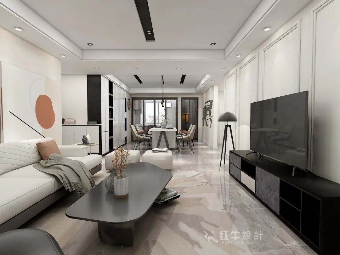 仇美蓉_红牛设计--大名城 · 紫金九号128㎡现代简约07效果图欣赏_客餐厅